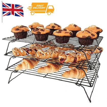 3X Stackable Metal Wire Cake Bread Biscuit Baking Cooling Tray Rack Kitchen Tool
