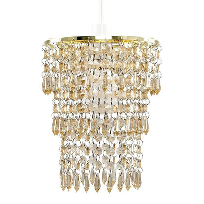 Gold Ceiling Light Shade Easy Fit Lighting Jewel Tier Droplets Bedroom Lampshade