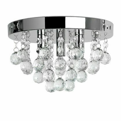 Contemporary Chrome Flush Ceiling Light Fitting Clear Acrylic Jewel Droplets