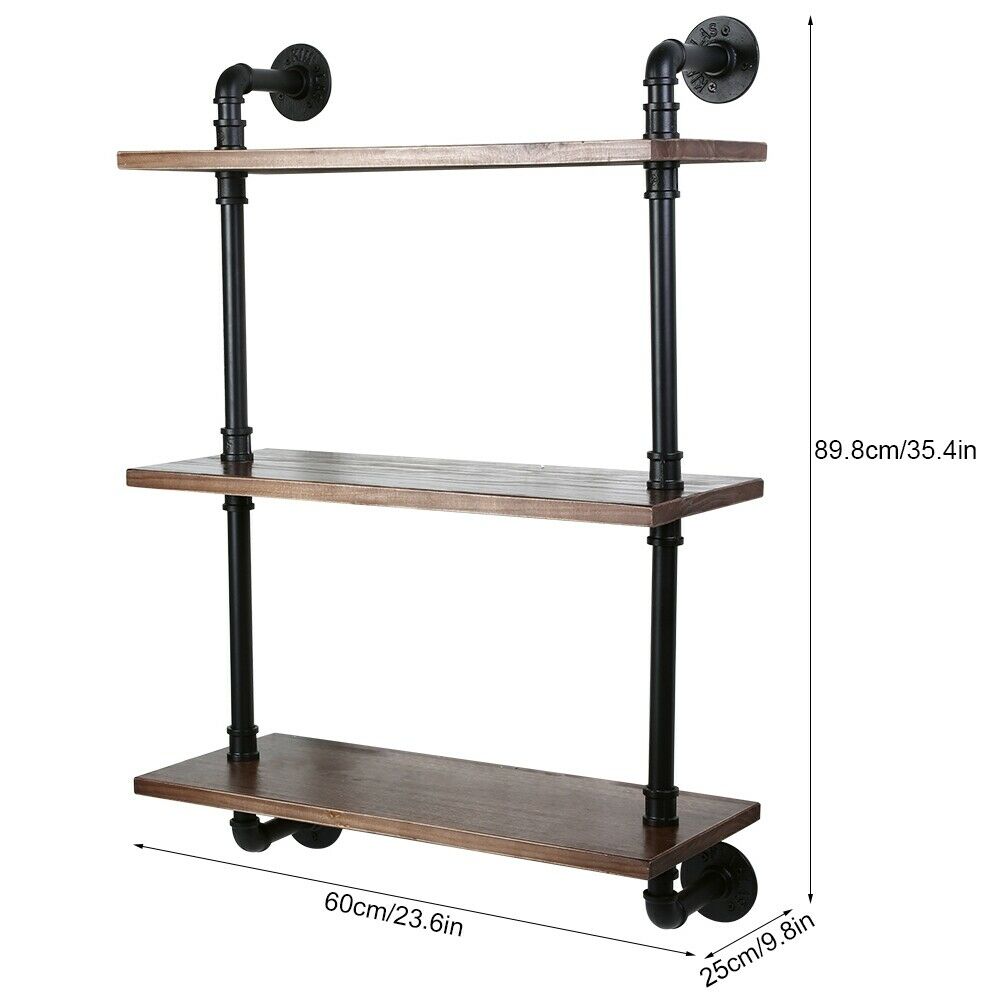 3 Tier Industrial Bookshelf Wall Shelf Display Storage Plant Shelving Holder NEW