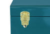 Beautify Storage Trunk Teal Metal Gold Hardware Stackable Vintage Lockable Chest