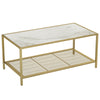 Coffee Tea Table with Storage, with Tempered Glass Top Shelf Cocktail Table Gold