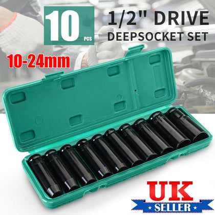 Impact Wrench Socket Set 10 Piece 1/2 Square Drive Metric 10 - 24mm Grade Tool K