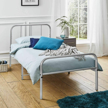 Extra Strong Single 3ft Rounded Metal Bed Frame Bedroom Furniture In Silver