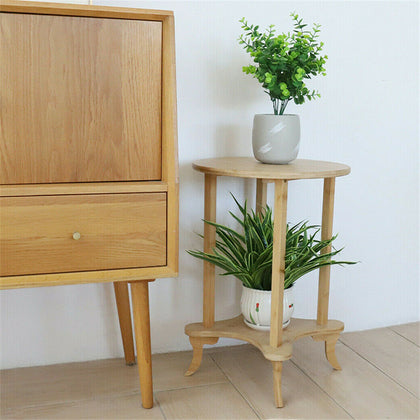 2 Tier 4-Leg Coffee Table Bamboo Side Bedside Table Desk 55cm Tall 40cm Round