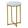 Marble Round Tea Table Sofa End Side Table Living Room Furniture- White Gold