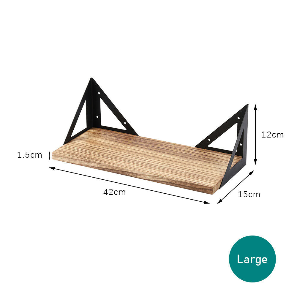 SOLID WOODEN STORAGE SHELF UNIT FLOATING WALL MOUNTED SHELVING 3 TIER BOOKSHELF
