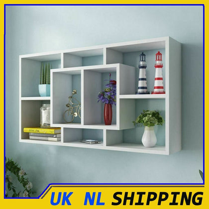 UKING Floating Wall Mounted Storage Display Cabinet Unit 8 Cube Shelves Rack