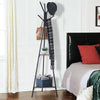Metal 9 Hooks Coat Stand Hat Floor Standing Rack Clothes Hanger Wooden Shelf