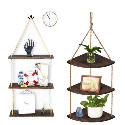 Rustic Wooden Hanging Rope Ladder Shelf Solid Natural Wood Floating Shelves Home