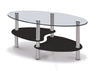 Coffee Table Clear Glass Oval Top Gloss White Black Natural Shelf Chrome Legs