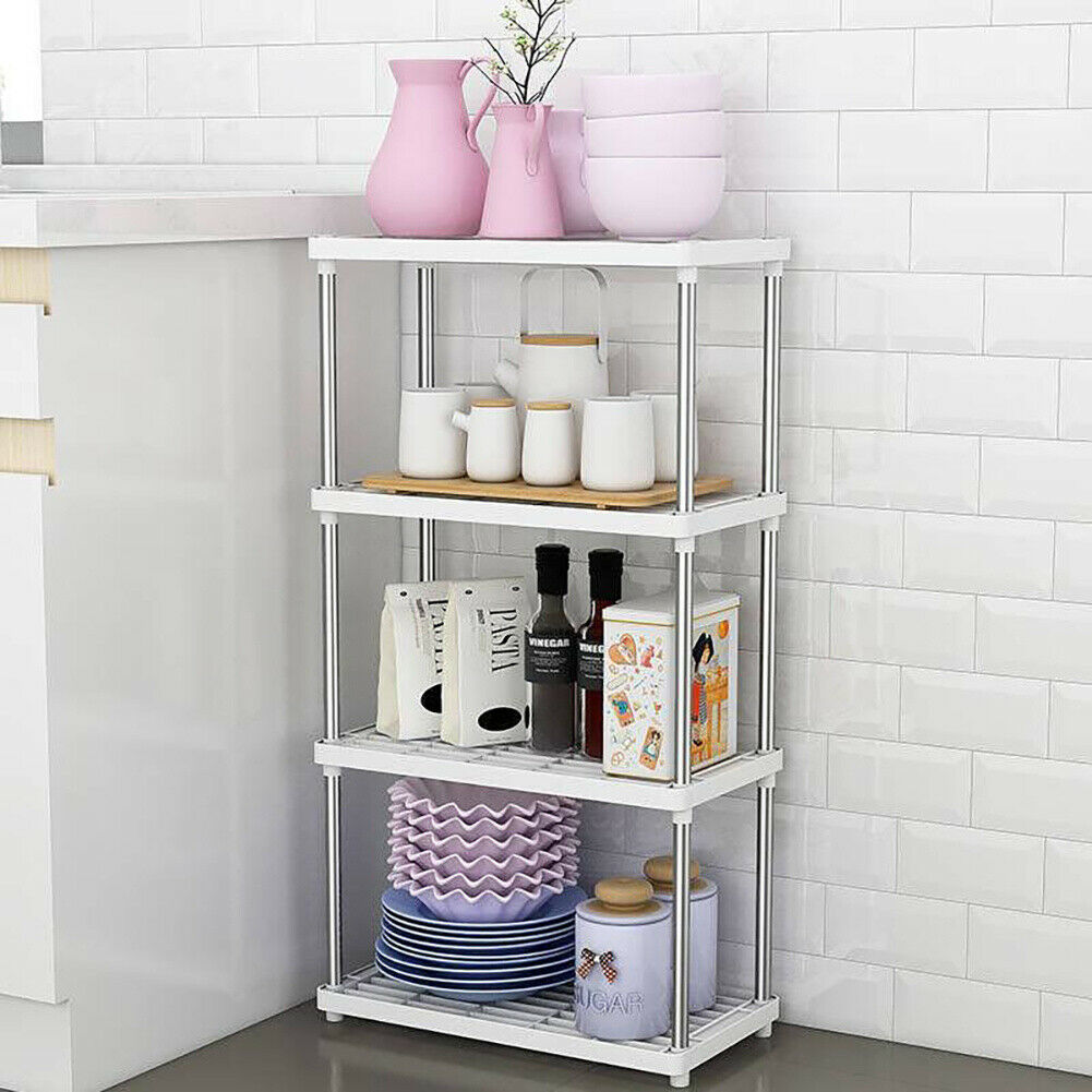 4 Tier Plastic Storage Rack/Shelving Shelf Kitchen Office Bathroom Unit Stand UK