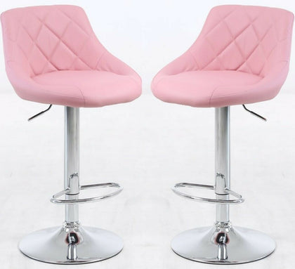 Set of 2 BABY PINK MADRID Bar Stools Chairs Breakfast Chairs Swivel Gas Lift
