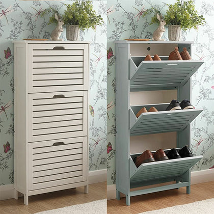 BERGEN THREE TIER SHOE CABINET SHELF RACK SHOE ORGANIZER HOLDER STORAGE