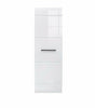 White High Gloss 1 Door Tall Wall Unit Narrow Cabinet Storage Black Handle Fever