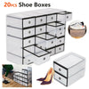 20x Stackable Plastic Shoe Storage Boxes Drawer Clear Foldable Durable Organiser