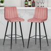 2pcs Barstools Set Velvet Fabric Faux Leather Padded Metal Legs Breakfast Chairs