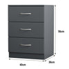 Grey Bedside Table Storage Cabinet 3 Drawers Chest Furniture Metal handles