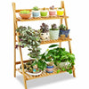 3 Tiers Folding Plant Pot Display Stand Shelf Wood Outdoor Garden Flower Rack