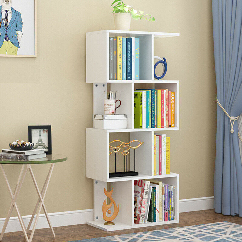 S Shape 3/4/5 Tier Bookshelf Bookcase Storage Unit Display Ladder Shelf Office