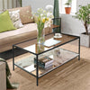 Vintage Clear Glass Top Coffee Table Mirrored Side Table w/ Marble Storage Shelf