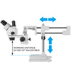 3.5X-90X Simul-Focal Zoom Trinocular Stereo Microscope Dual Arm Boom Stand