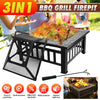Fire Pit BBQ Grill Heater Square Table Patio Backyard Metal Black φ81cm Outdoor