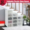 12X Clear Plastic Shoe Storage Boxes Drawer Stackable Foldable Durable Organiser