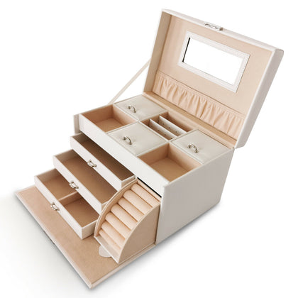 White Large Jewellery Box w/Mirror&Lock Cabinet Necklace Ring Bracelet Organizer