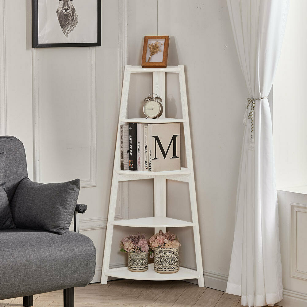 5Tier Corner Ladder Shelf Book Shelves Display Stand Storage Shelving Space Unit