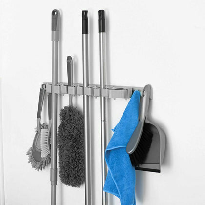 Wall Mounted 5 Rack Kitchen Storage Mop Broom Holder Organiser Brush Hanger Hook
