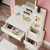 Dressing Table Stool Bedroom Vanity Set Makeup Desk W/ Mirror & 3 Drawers 1 Door