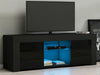 Modern TV Unit Cabinet Stand Black Matt body & High Gloss Doors RGB LED Lights