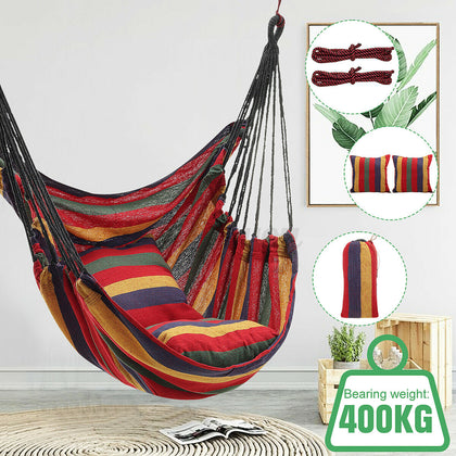 Portable Hanging Hammock Chair Swing Seat w/ Pillow Rope Garden Yard In/Outdoor