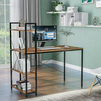 Industrial Computer Desk with Storage Shelf Metal Frame for Home Office UK