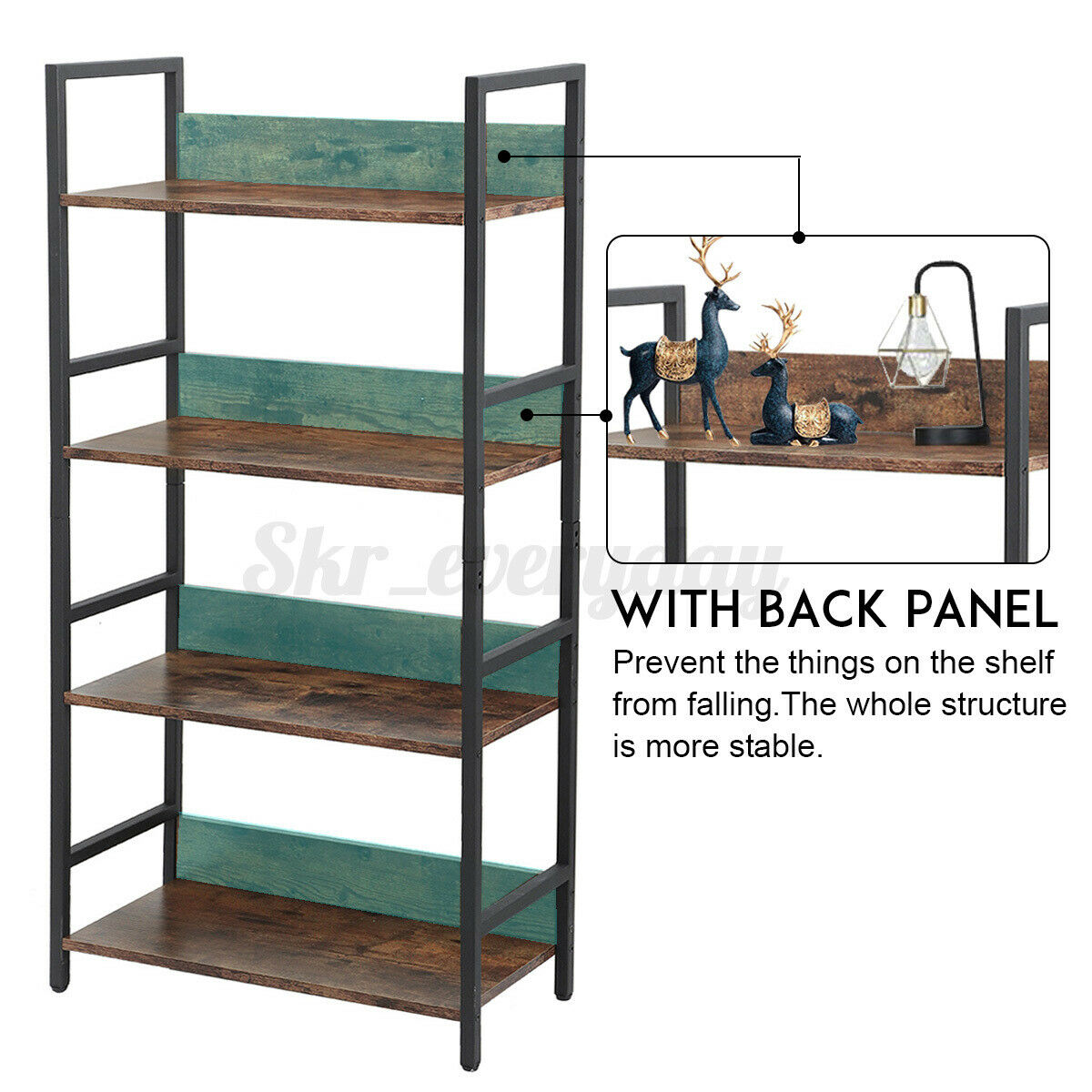 Industrial Ladder Shelf 4 Tiers Bookshelf Plant Flower Stand Storage Rack Home