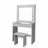 Dressing Table Stool Set LED Light Mirror Vanity Table Large Drawers Light Grey