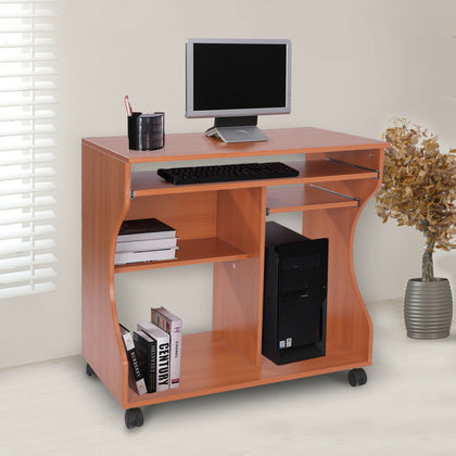 Computer Desk PC Laptop Writing Table Storage Shelf Workstation Wood Cart Wheels