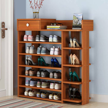 L123S Large 7 Tier Shoe Storage Cabinet Wooden Boots Stand Racks Organizers Unit