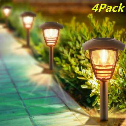 4Pack Solar Powered Garden Lights Outdoor Path Lanterns LED Stake Lamps Pathway