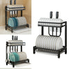 2 Tier KItchen Dish Drainer Cutlery Cup Plates Knives Holder Sink Rack Drip Tray