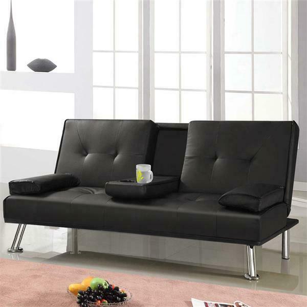 Faux Leather Sofa Bed 3 Seater Cup Holder Click Clack Recliner Settee ...