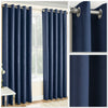 Vogue Woven Textured Blockout/Thermal Interwoven Lined Eyelet Curtains Navy