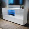 High Gloss White TV Stand Unit Cabinet Stand Doors LED Light Sideboard Cupboard