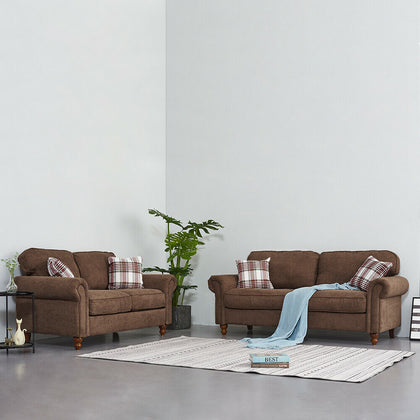 2, 3 Seater Grey Linen Fabric Sofa Armchair Lounger with 2 Pillows Living Room