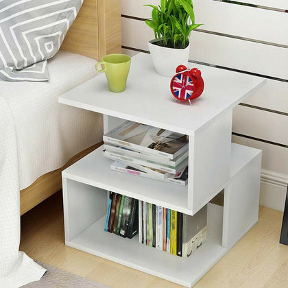 Modern Coffee Tea Table Square Side Desk Bedroom Nightstand with Storage Shelf