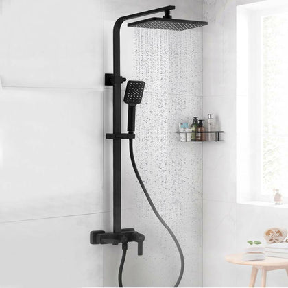 Bathroom Thermostatic Mixer Shower Set Square Black Twin Head Exposed Valve