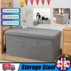 GREY LARGE LINEN FOLDING STORAGE OTTOMAN POUFFE SEAT FOOT STOOL STORAGE BOX UK