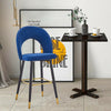 Velvet Bar Stool Modern Breakfast Bar Chair Kitchen Barstool Backrest Metal Legs