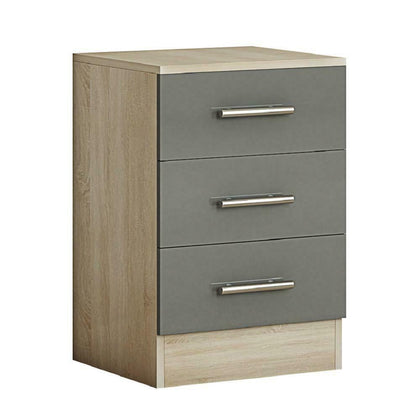 3 Drawer Modern Bedside Cabinet Bedroom Furniture Grey Gloss / Oak